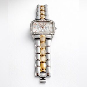 Marciano Two-Tone Crystal Watch |Gold & Silver Rhinestone Bracelet Women Luxury